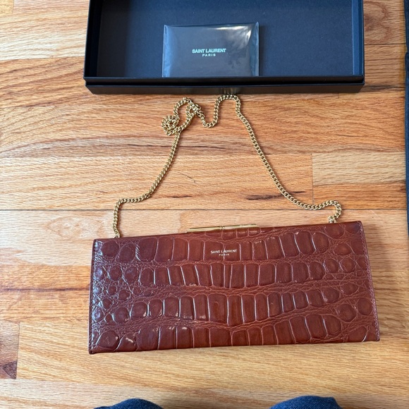 Saint Laurent Brown Crocodile Leather Embossed Croc Midnight Clutch Small - Picture 14 of 16